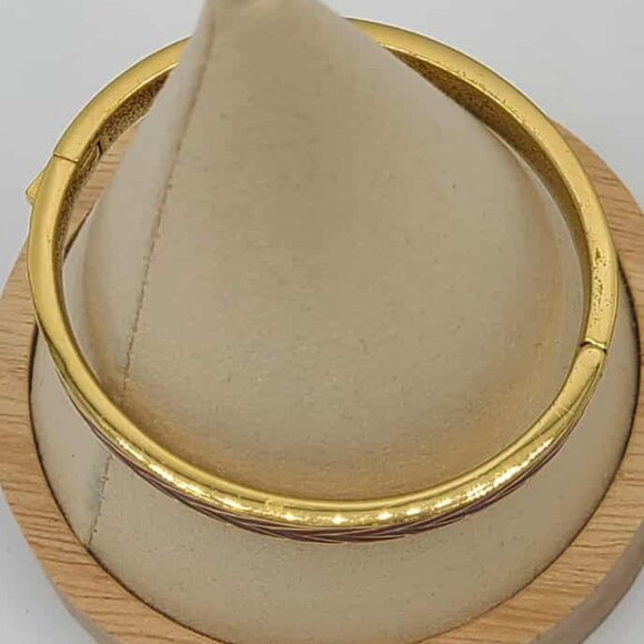 J Crew Gold Tone Dark Red Enamel Hinged Bangle Bracelet - Picture 8 of 8